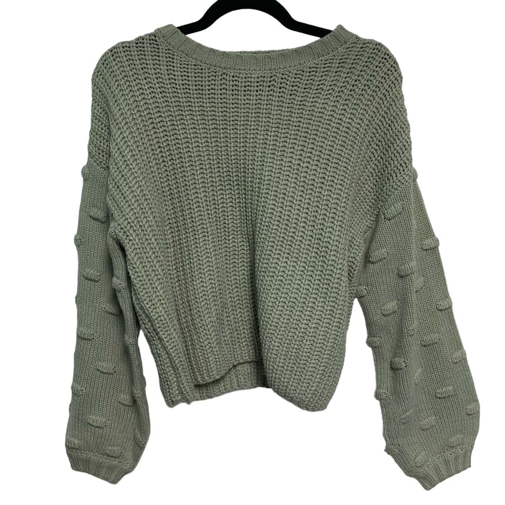 Moon & Madison Acrylic Sage Green Knit Swiss Dot Sleeve Sweater Size Small